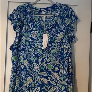 Floral Blue and Green Women's Blouse